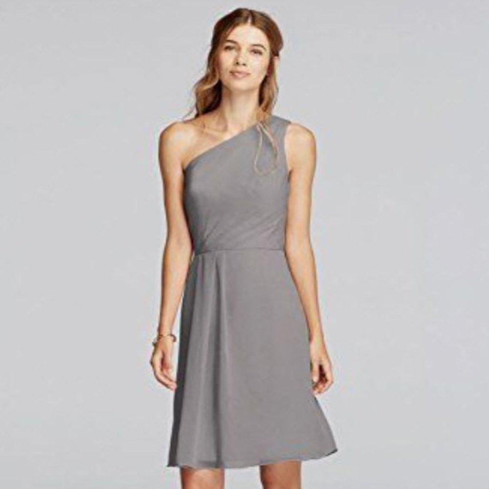 One Shoulder Crinkle Chiffon Dress